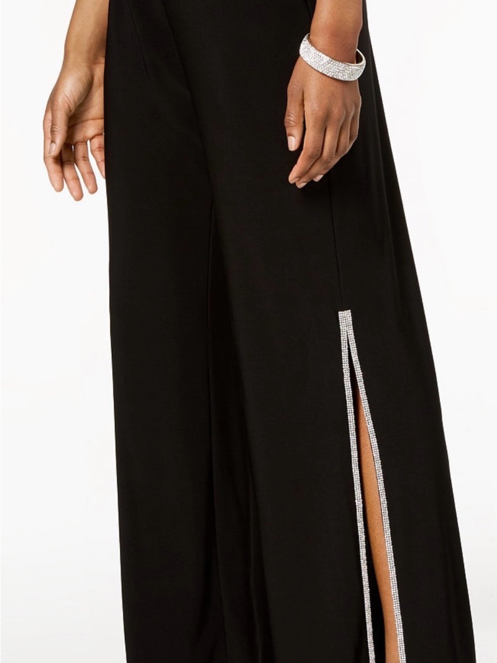NWT-MSK Black Wide-Leg Dress Pants with Rhinestone-Trim Side Slit